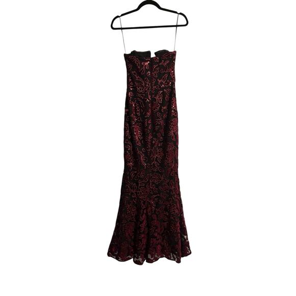 Dress the Population Burgundy Sequin Floral Strapless Gown – Size XS - Picture 6 of 14